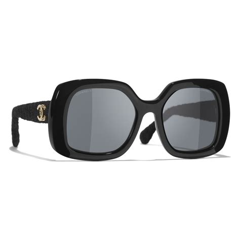 Sunglasses: Square Sunglasses, acetate & tweed Black — .